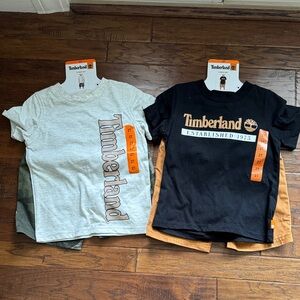 Timberland Kids' Black and Light Gray Tee and Shorts set.